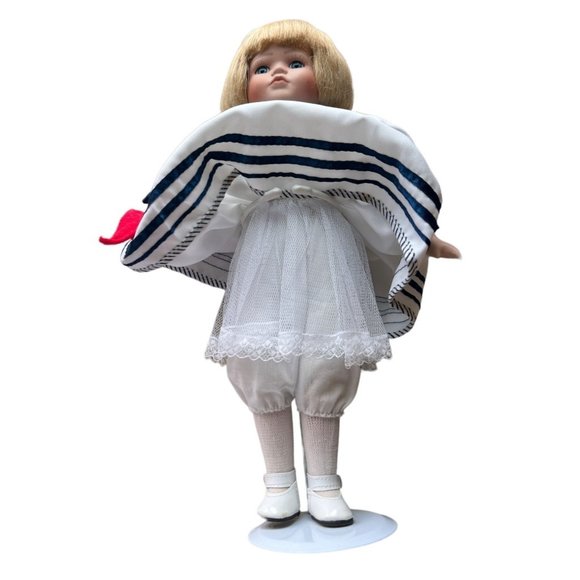 Vintage Porcelain Doll Dressed in a Sailor Dress 15 Inches Tall - Stand Included - Picture 6 of 7